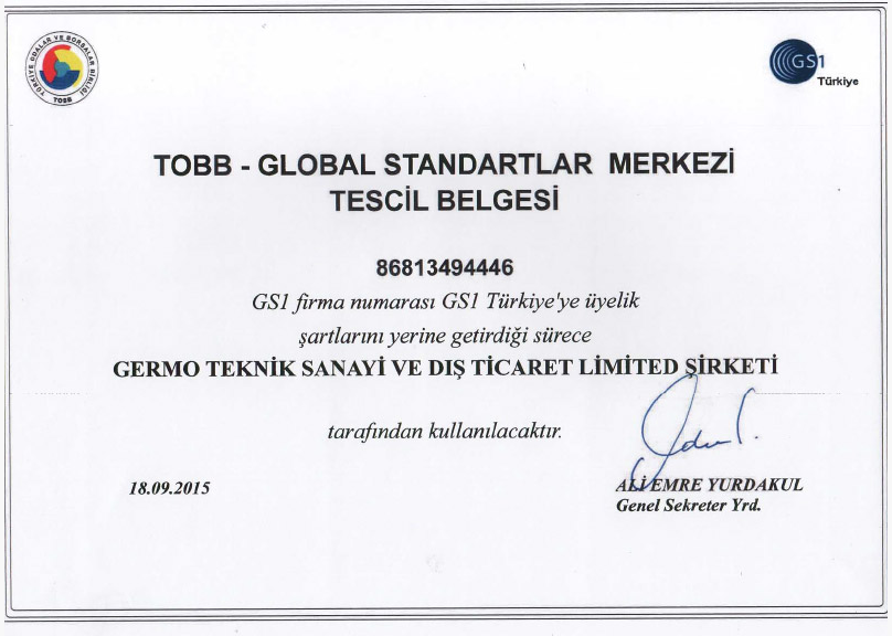 Top Global Standartlar Tescil Belgesi